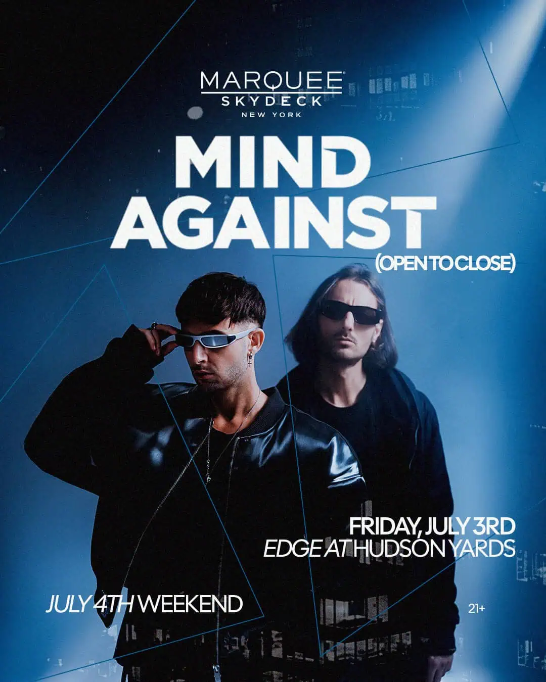 Promotional poster for Mind Against at Edge NYC on July 3rd and 4th.