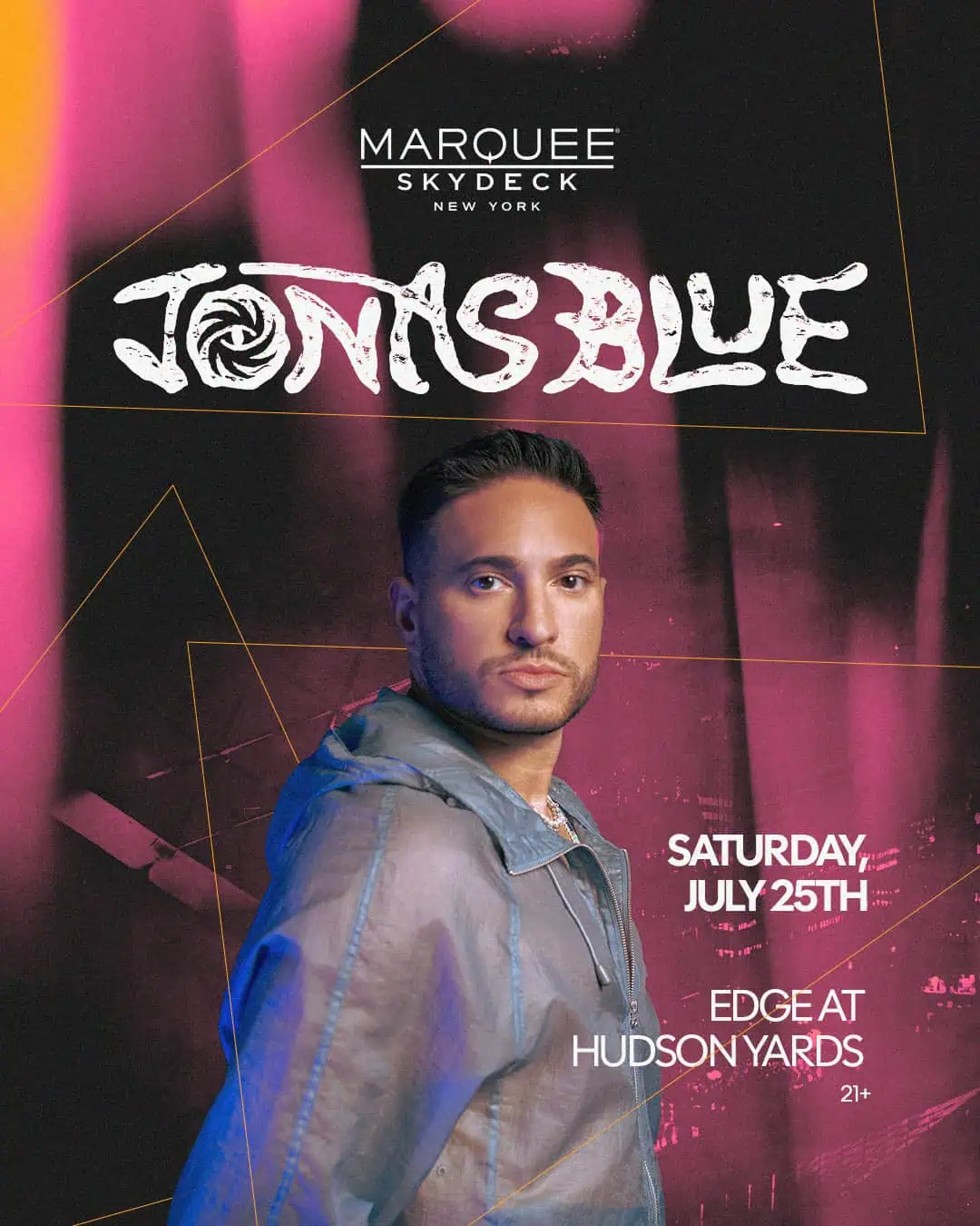 Promotional poster for Jonas Blue concert at Edge NYC on July 25th.