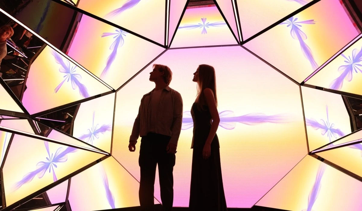 Inside the Kaleidoscope room, an immersive installations at Edge NYC, 30 Hudson Yards — an indoor interactive experience above the Manhattan skyline.