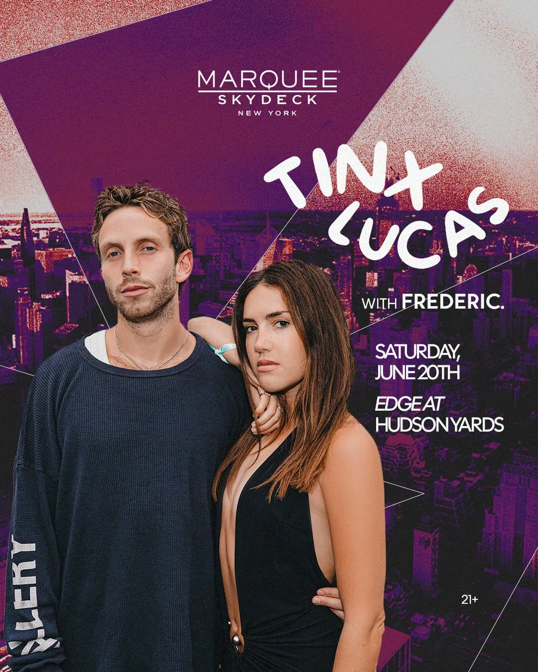 Event poster for Tiny Lucas with Frederic at Edge NYC, June 20th, 2024.