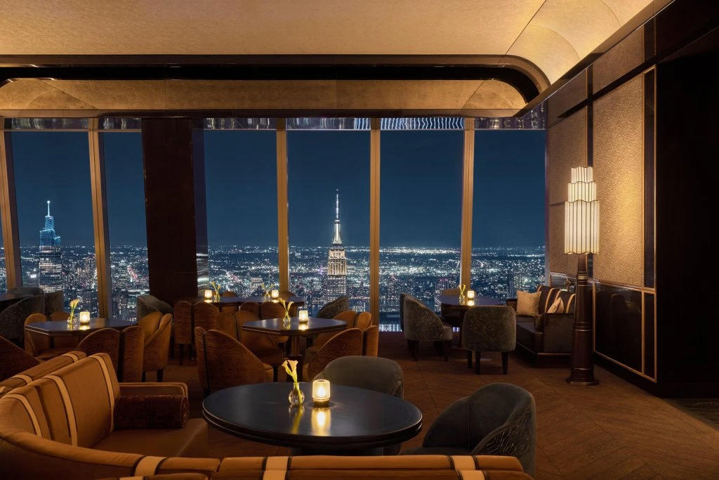 2613-Tao_ThePeak-352-Web-scaled - Edge NYC - Edge NYC Indoor lounge at Edge NYC with panoramic city skyline views at night.