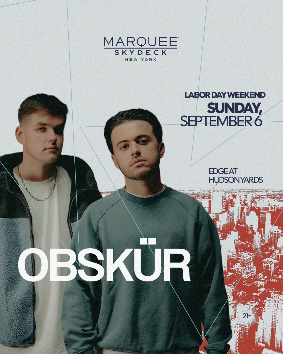 Obskür band performing at Edge NYC Skydeck during Labor Day weekend.